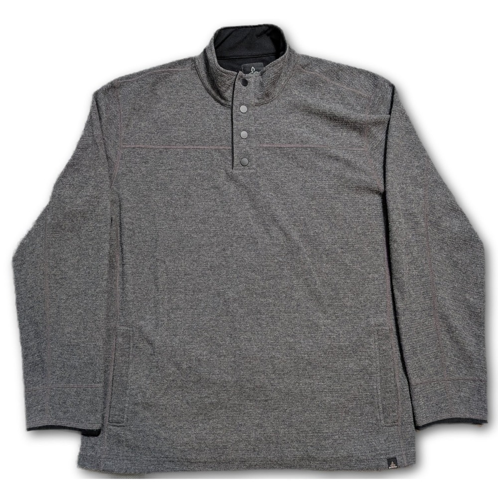 prAna Mens Sweater Gray XXL Quarter Snap Breathe Outdoor Hiking Regular XX-LRG